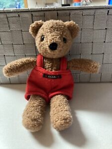 Gund Gear Bear 1986 Rattle Plush 10” Red Coveralls Vintage Brown Stuffed Animal