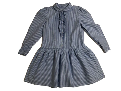 Hartstrings Dress Girls Size 8 White & Blue Stripe Long Sleeveless Cotton - Image 1 of 4