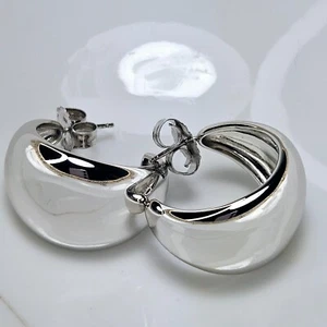 HSN Bellezza WIDE Hoop Earrings Bright Silver over Bronze Polished 925 Backs - Picture 1 of 8