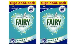 2 x Fairy 9.1kg Non-Bio Laundry Washing Up Powder Sensitive Skin 140 Wash XXXL - Picture 1 of 3