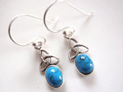 Very Small Simulated Turquoise 925 Sterling Silver Dangle Earrings - Image 1 of 2