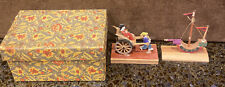 2 very small Japan hand made wood figures : Boat And Rickshaw