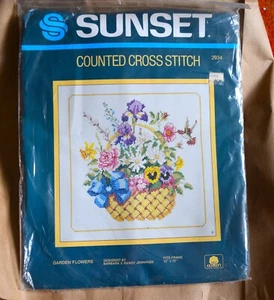 Sonnenuntergang gezählt Kreuzstich Garten Blumen 2934 Vintage 1985 neu versiegelt - Bild 1 von 2