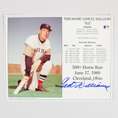 Ted Williams 8x10 HOF Induction Photo Card 8x10 Red Sox - FULL LOA JSA #YY59093 - Image 1 of 4