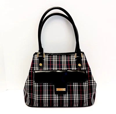 Bolsa satchel Brooks Brothers designer acabamento em couro genuíno xadrez tartan - Imagem 1 de 4