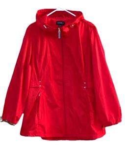 JONES NEW YORK Women's Red Hooded Rain Windbreaker Jacket Size XXL Woman's - Picture 1 of 11