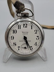 Westclox Scotty Style 3 Wind Pocket Watch 65 90001 No 40005 10" Leather FOB VTG - Picture 1 of 20