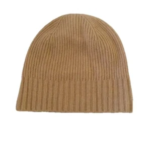 NORDSTROM WOMENS 100% CASHMERE KNIT BEANIE CASHEW TAN OS NWOT - Picture 1 of 9