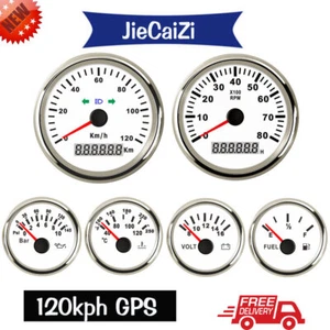 6 Gauge Set GPS 120km/h Speedometer Tacho Oil Temp Fuel Volt White 9-32V Red LED - Picture 1 of 3