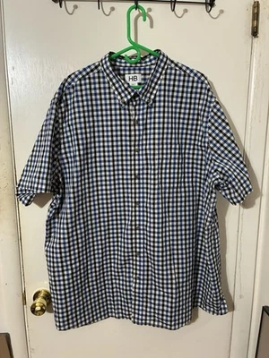 HB Harbor Bay Adult 2XLT (2XL Tall) Black/Blue Checked Button Up Shirt - Image 1 of 4