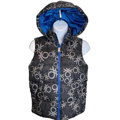 Chaleco acolchado con capucha vintage United Colors Benetton negro gris logotipo niñas talla M Foto 1 de 4