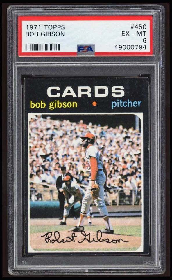 Бейсбольная карточка 1971 Topps Bob Gibson PSA 6 EXMT HOF #450 - Изображение 1 из 2