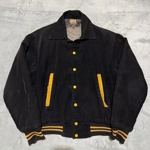 Rare 40s 50s Corduroy Stadium Jacket Black Scovill Button Collar Boxy Vintage - Picture 1 of 9