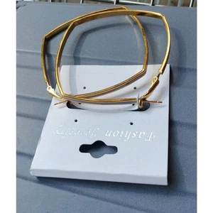 Hoop Earrings Gold Tone Fashion Jewelry Eggshell White Lightweight Career Square - Picture 1 of 15