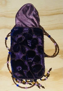 Boho Floral Velvet Purple Crossbody Fall Evening Bag With Multi Colored Beads - Picture 1 of 4