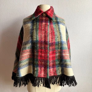 Vtg 1960s 1970s  Archie Brown Red Plaid Mohair Waist Length Cape - Picture 1 of 11