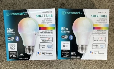 EcoSmart  60-Watt Smart Hubspace A19 Color Change CEC LED Light Bulb with Voice - Image 1 of 4