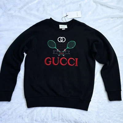 Gucci Tennis Racket Embroidered Sweatshirts Black| XS & S | MSRP $1300 | NWT - Image 1 of 4