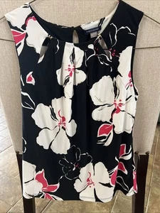 Women's Tommy Hilfiger Stretch Sleeveless Floral Blouse Top Black Pink L - Picture 1 of 1