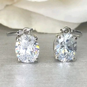 8 Ct Treated Certified Beautiful White Diamond Dangler Earrings. 925 Silver - Picture 1 of 6