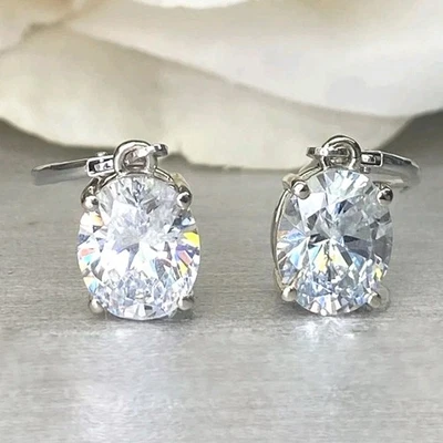 8 Ct Treated Certified Beautiful White Diamond Dangler Earrings. 925 Silver - Image 1 of 4