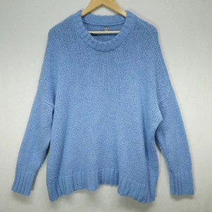 Aerie Sweater Womens Medium Light Blue Crewneck Pullover Ribbed Soft Oversize - Picture 1 of 9