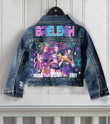 Kpop Demon Hunter Jean Custom Denim Jacket Kids - Huntrix KPop Fan Merch Gift - Image 1 of 4