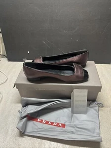 Prada Calzature Donna Lampone Nero Mordore Shine Flats - EU 36 US 6 Staubbeutel&Box - Bild 1 von 5