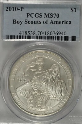 2010 P Boy Scouts of America Commemorative Silver Dollar PCGS MS70 - Image 1 of 3