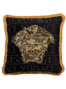 Versace LogoMania Medusa Kissen Pillow Cushion 17 x 17 Schwarz Gold Bronze - Picture 1 of 9