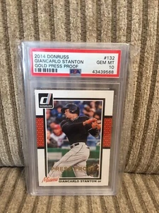 2014 Donruss Giancarlo Stanton Gold Press Proof PSA 10 gemme ottime condizioni Miami Marlin /99 - Foto 1 di 3