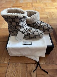 Gucci Men's Fria Shearling and Wool Horsebit Boots Shoes Made in Italy US11 G10
