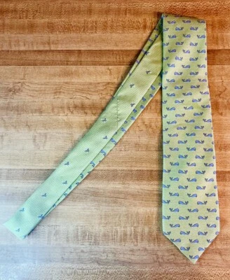 Tommy Hilfiger Mens Tie Necktie Green Animal Print 100% Silk Woven Whale 56"L - Image 1 of 3