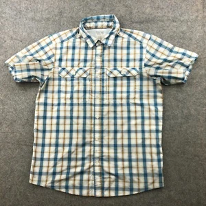Mountain Hardwear Shirt Mens Medium White Blue Check Short Sleeve Button Up - Picture 1 of 12