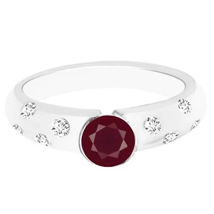 2.12Ct Round Shape AA Grade Natural Burmese Red Ruby Ring In 925 Sterling Silver - Picture 1 of 4