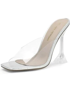 DREAM PAIRS Women Clear Heel Square (NWT Toe Stilettos Mule Slip On Heel Sandals - Picture 1 of 5