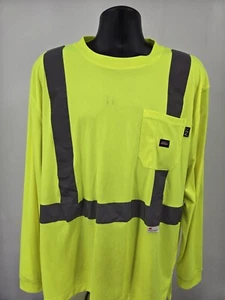 Dickies Mens XL Neon Yellow Safety Shirt Reflective Outdoor Long Sleeve * - Picture 1 of 16