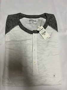 Express Long Sleeve Small Heather Gray And White Henley Shirt - Picture 1 of 6