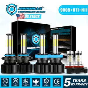 6-sides Combo H11+H11+9005 LED Headlight High Low Beam+Fog Light Bulb White 6PCS - Picture 1 of 12