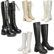 Womens Knee High Boots Ladies Square Toe Mid Low Block Heel Casual Size 3-8