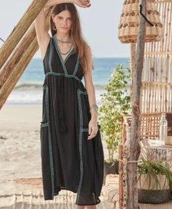 Sundance Damen schwarz Maxi blau bestickt Kleid Größe Small Strand Küste - Bild 1 von 7