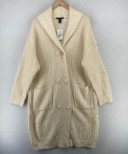 FOREVER 21 Cardigan Womens L Ribbed Duster Shawl Coatigan Off White NEW - Picture 1 of 12