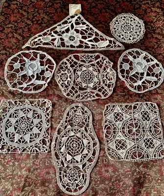 textiles anciens: lot de 8 incrustations coton écru - Photo 1/4