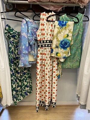 As Is 1960s 1970s Silk Floral Print Dress Lot Repair Whole Sale Inspiration - Image 1 of 4