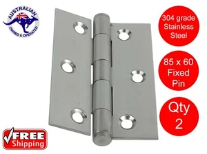 2 X STAINLESS STEEL DOOR HINGES 304 grade 85 x 60 BUTT HINGE FIXED PIN - Picture 1 of 7