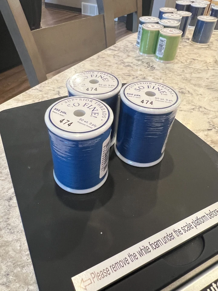474 So Fine Polyester Thread 3-ply 50wt 550yds Billings Blue LOT OF 3 - Image 1 of 1