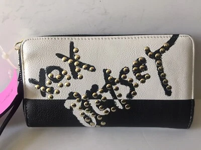 BETSEY JOHNSON ЧЕРНЫЙ/КРЕМОВЫЙ/ЗОЛОТОЙ ТОН ЗАПОНКИ ОДИН МОЛНИИ ВОКРУГ БУМАЖНИК/БРАСЛЕТ НОВЫЙ С ЯРЛЫКАМИ - Изображение 1 из 4