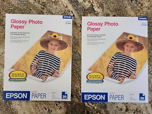 Epson Glossy Photo Paper 8.5"X11" White 40 Sheets SO41141 , 2 boxes of 20 sheets - Picture 1 of 2