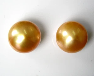 GOLD 13.9mm!! SOUTH SEA MATCHED PEARLS UNDRILLED 100% UNTREATED +CERT AVAILABLE - Picture 1 of 1