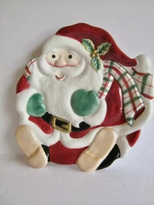 Fitz and Floyd Plaid Christmas Santa Canape Cookie Plate Dish Tray 9x8 Inches - Picture 1 of 4